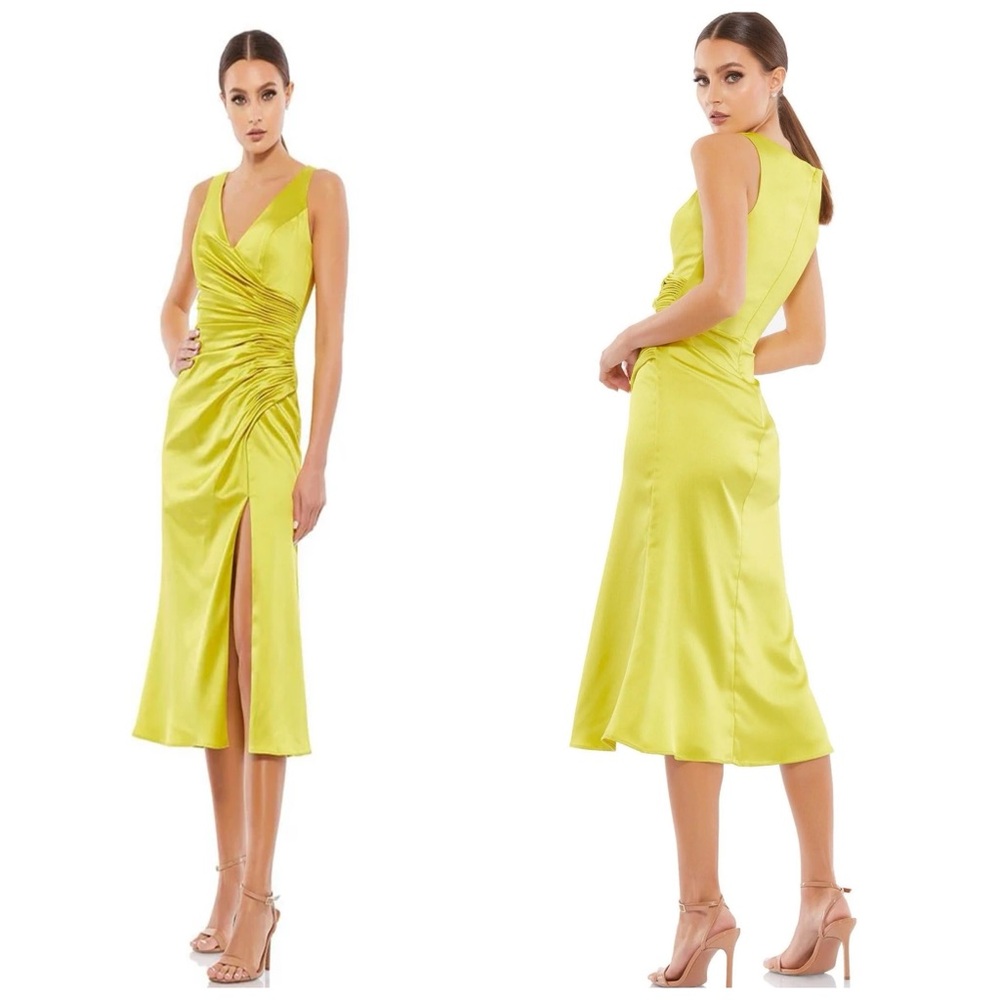 Mac Duggal 26625 MIDI Satin Dress - Chartreuse